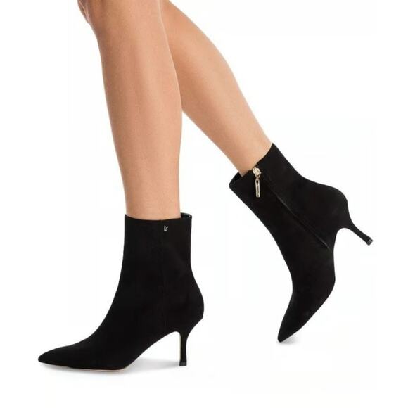 Larroude Mini Kate Ankle Boots Stiletto Heels Pointed Toe Kid Suede Black Sz 9.5 - Picture 1 of 10
